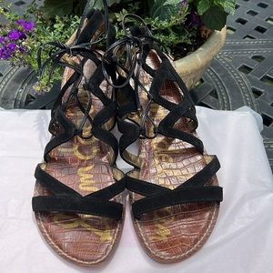 Sam Edelman Black Suede Lace-Up Gladiator Sandals